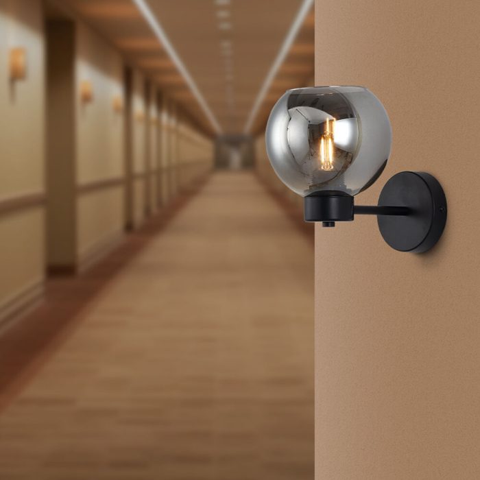 S005W 1H E27 Wall Light – Smoky – Decorative Glass - Image 2