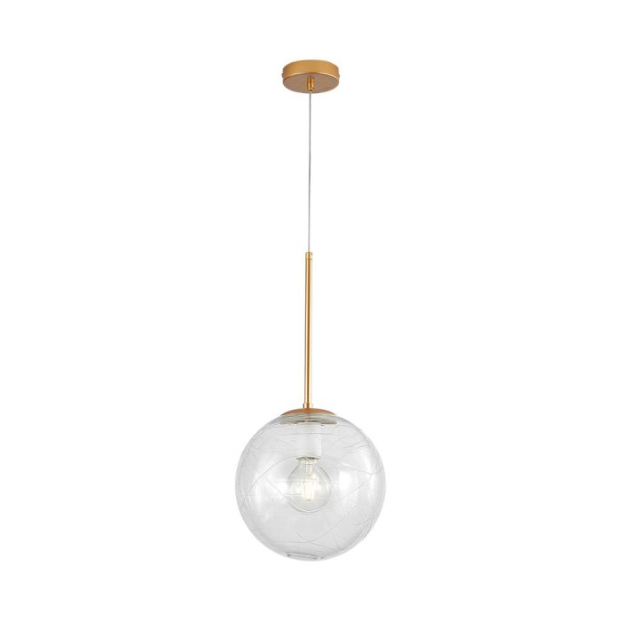 S002R 1H E27 Pendant Light – Gold – Decorative Glass - Image 1