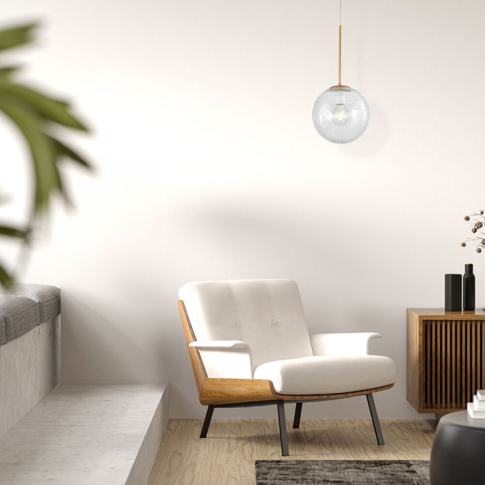 S002R 1H E27 Pendant Light – Gold – Decorative Glass - Image 2