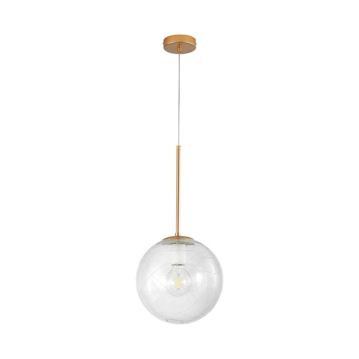 S002R 1H E27 Pendant Light – Gold – Decorative Glass - Image 3