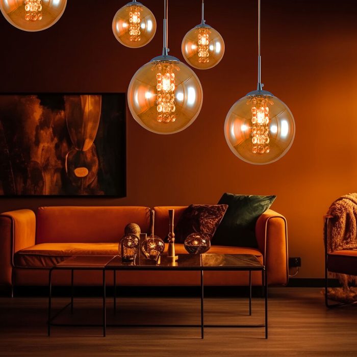S003R 1H G9 Pendant Light – Amber – Decorative Glass - Image 2