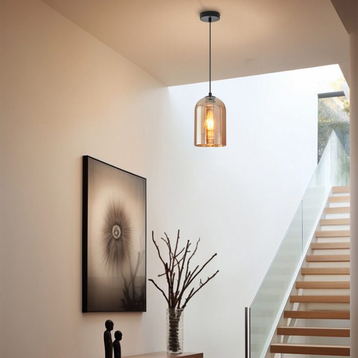 S004R 1H E27 Pendant Light – Amber – Decorative Glass - Image 2
