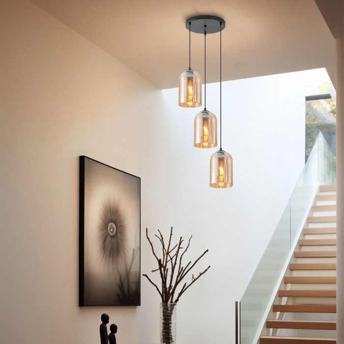 S004R 3H E27 Pendant Light – Amber – Decorative Glass - Image 2
