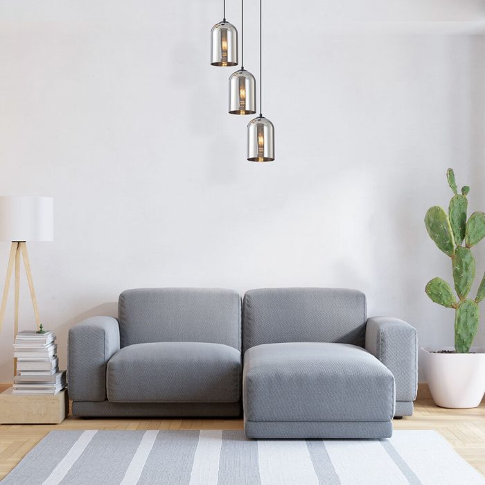 S004R 3H E27 Pendant Light – Smoky – Decorative Glass - Image 2