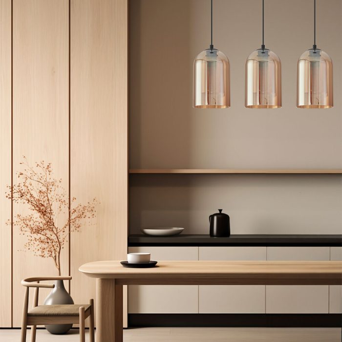 S004S 3H E27 Pendant Light – Amber – Decorative Glass - Image 2