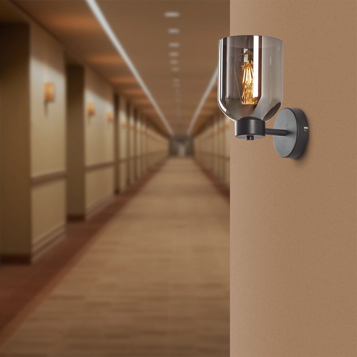 S004W 1H E27 Wall Light – Smoky – Decorative Glass - Image 2
