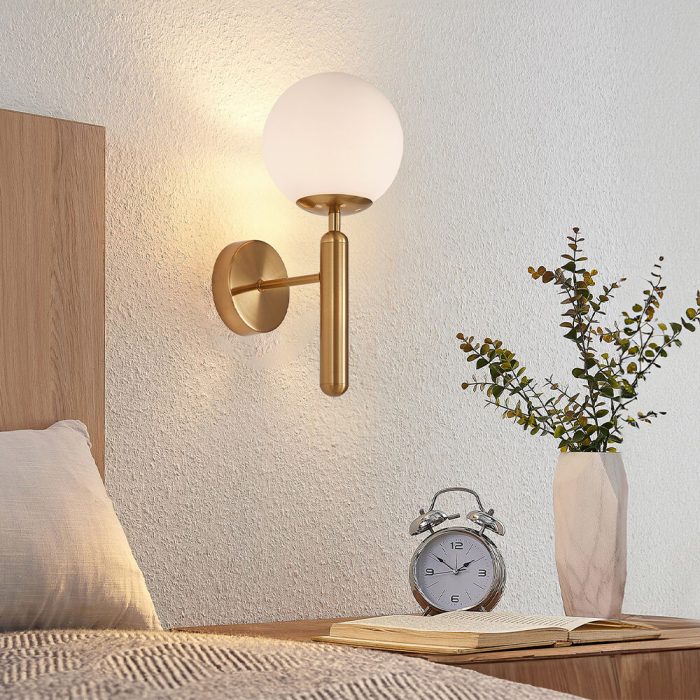 S006W 1H G9 Wall Light – Opal & Gold – Decorative Glass - Image 2