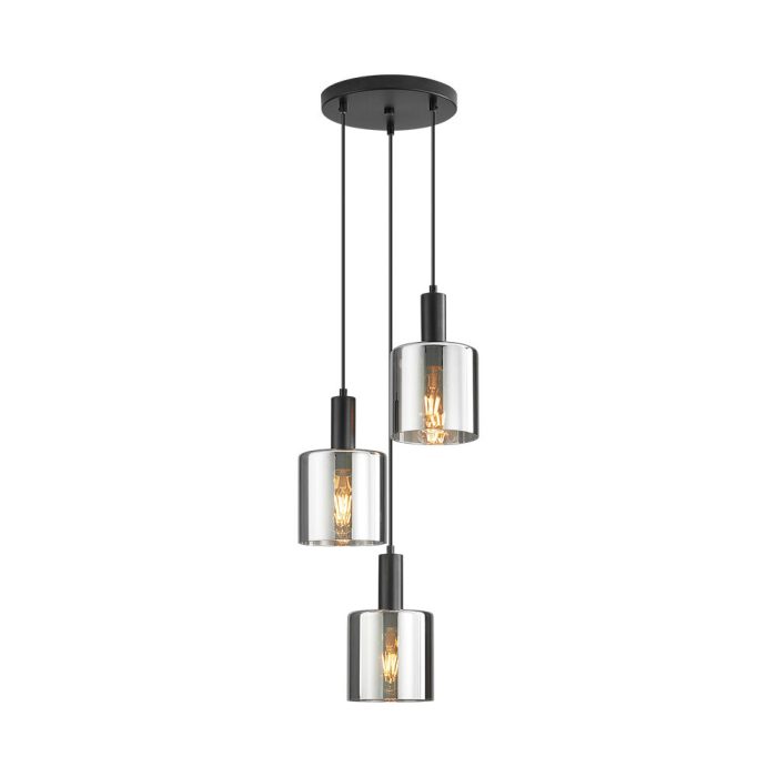 S007R 3H E27 Pendant Light – Smoky Silver – Decorative Glass - Image 1