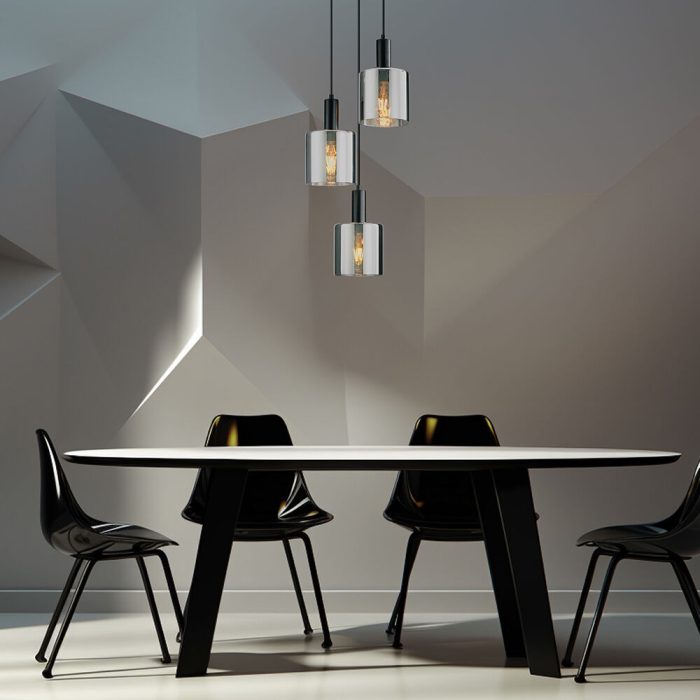 S007R 3H E27 Pendant Light – Smoky Silver – Decorative Glass - Image 2