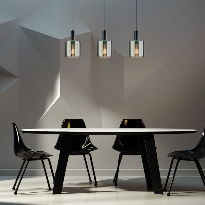 S007S 3H E27 Pendant Light – Smoky Silver – Decorative Glass - Image 2