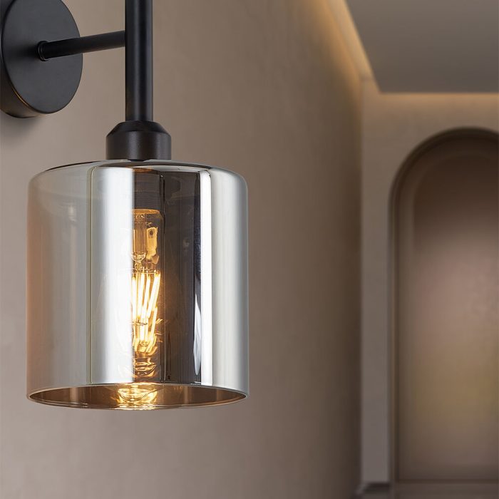 S007W 1H E27 Wall Light – Smoky Silver – Decorative Glass - Image 2