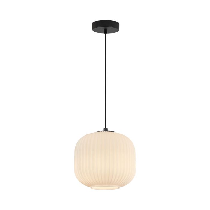 S009R 1H E27 Pendant Light – Opal & Black – Decorative Glass - Image 1