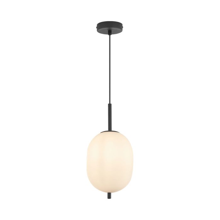 S011R 1H E14 Pendant Light – Opal & Black – Decorative Glass - Image 1