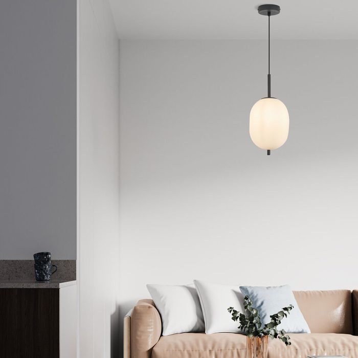 S011R 1H E14 Pendant Light – Opal & Black – Decorative Glass - Image 2