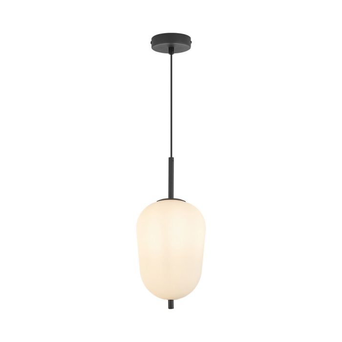 S011R 1H E14 Pendant Light – Opal & Black – Decorative Glass - Image 1