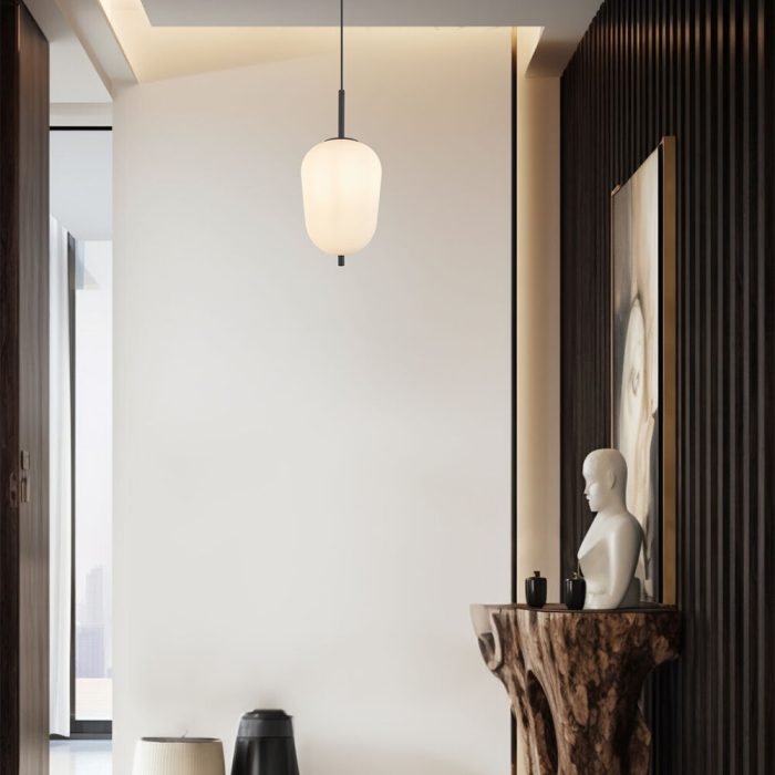 S011R 1H E14 Pendant Light – Opal & Black – Decorative Glass - Image 2