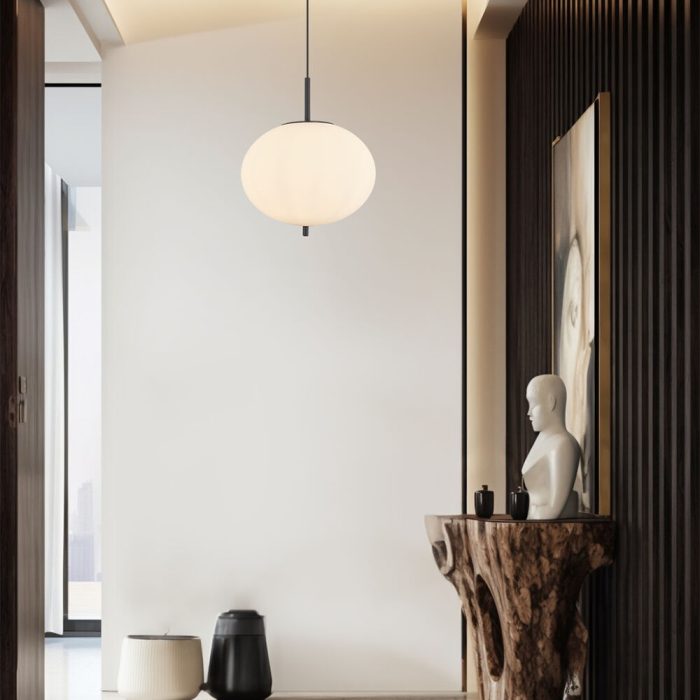 S011R 1H E27 Pendant Light – Opal & Black – Decorative Glass - Image 2