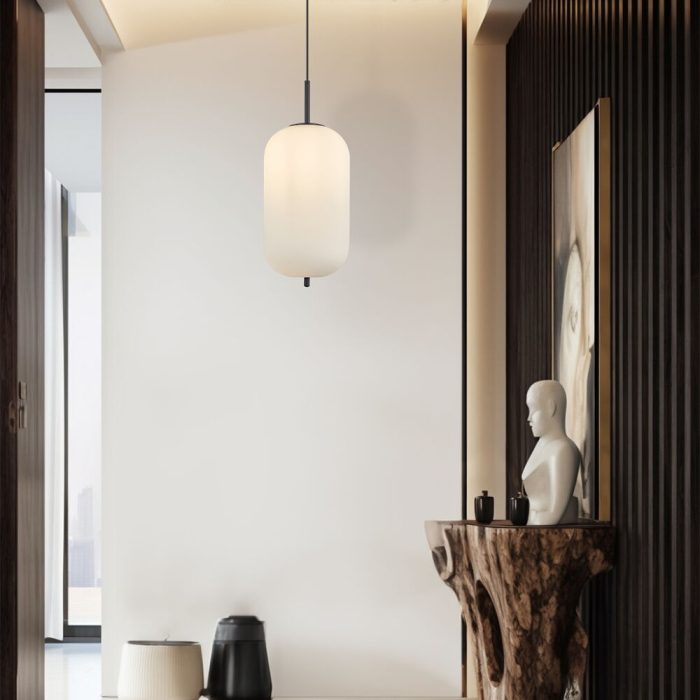 S011R 1H E27 Pendant Light – Opal & Black – Decorative Glass - Image 2