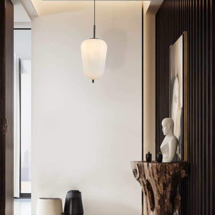S011R 1H E27 Pendant Light – Opal & Black – Decorative Glass - Image 2