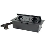 POP-UP crna nameštajska priključnica dvostruka + USB Tip-A+Tip-C 5V 2.1A 10W, 16A 250V-3600W