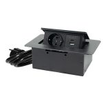 POP-UP crna nameštajska priključnica + USB Tip-A+Tip-C 5V 2.1A 10W, 16A 250V-3600W