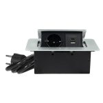 POP-UP srebrno-crna nameštajska priključnica + USB Tip-A+Tip-C 5V 2.1A 10W, 16A 250V-3600W - Image 2