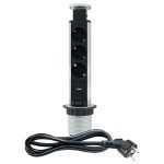 POP-UP srebrno-crna nameštajska priključnica trostruka + USB Tip-A+Tip-C 5V 2.1A 10W, 16A 250V-3600W