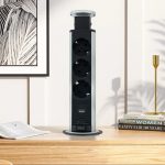 POP-UP srebrno-crna nameštajska priključnica trostruka + USB Tip-A+Tip-C 5V 2.1A 10W, 16A 250V-3600W - Image 3