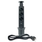 POP-UP crna nameštajska priključnica trostruka + USB Tip-A+Tip-C 5V 2.1A 10W, 16A 250V-3600W