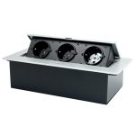 POP-UP srebrno-crni nameštajski sa tri utičnice 16A 250V-3600W