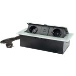POP-UP srebrno-crna nameštajska priključnica dvostruka + USB Tip-A+Tip-C 5V 2.1A 10W, 16A 250V-3600W